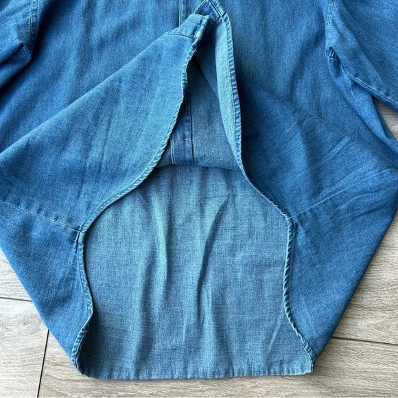 Vintage 90s Rhythm  Blue Removable Embroidery Collar Chambray Button Down Shirt - Picture 12 of 16